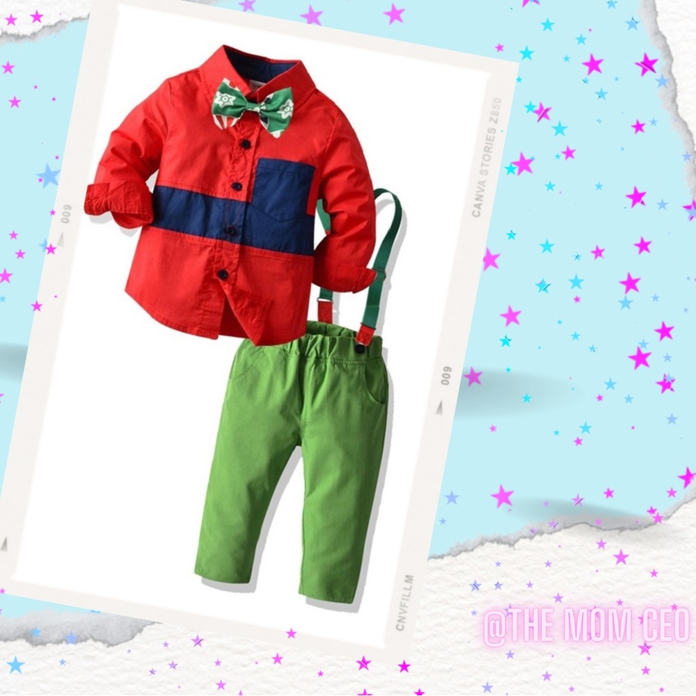 BOW TIE OVERALL PANTS SET